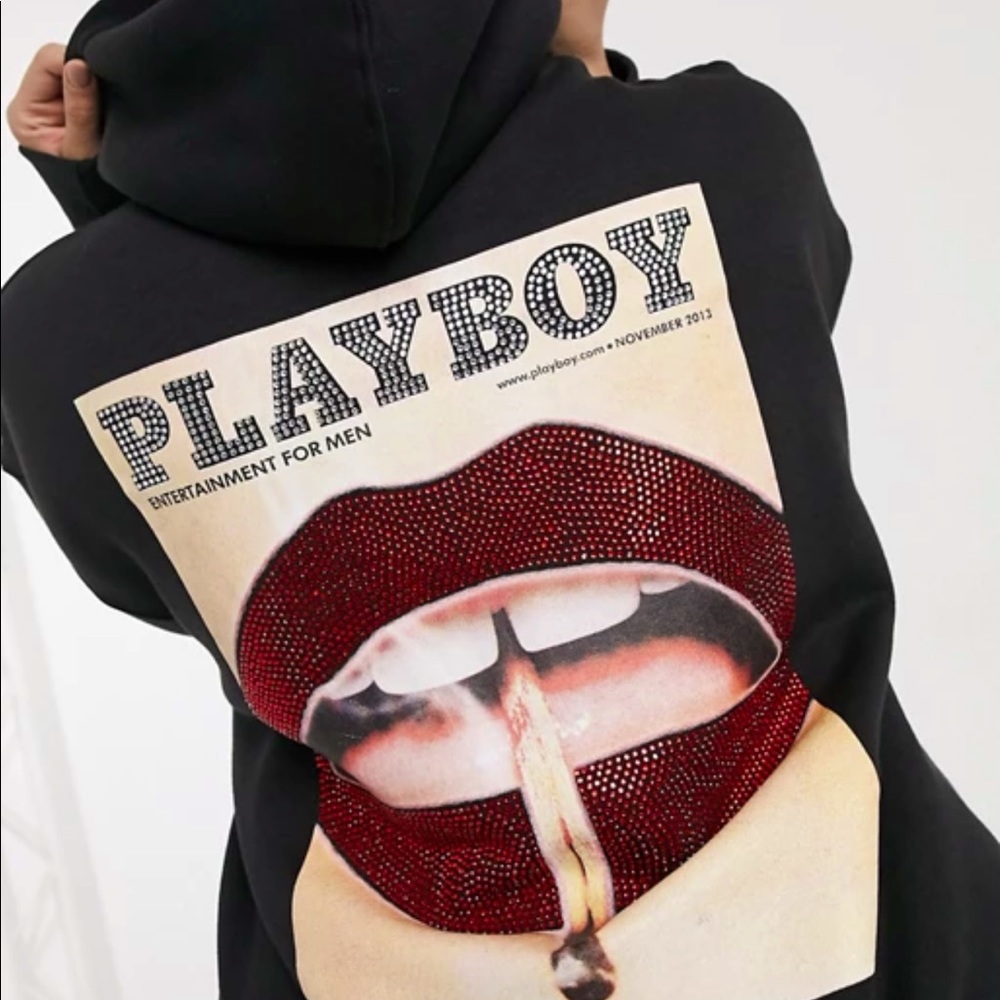 Rhinestone Playboy hooded sweater dress